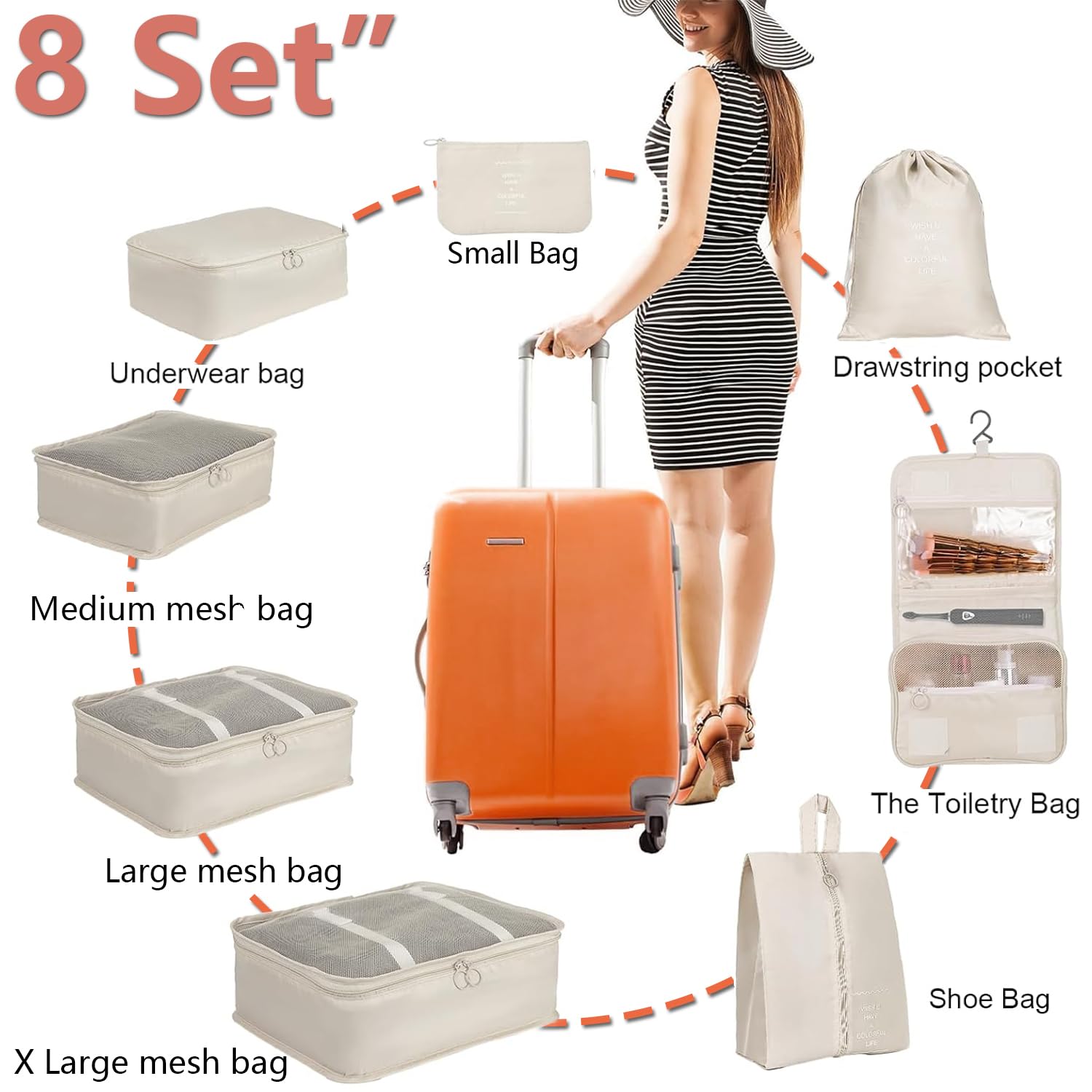 Lot de 8 cubes d'emballage de compression pour valises