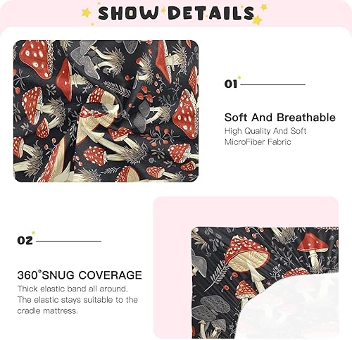 Miniatura 5 de Kigai Sábana bajera ajustable para cuna para niños y niñas, sábana de punto de jersey de hojas de hongo para colchones estándar de cuna y cama de