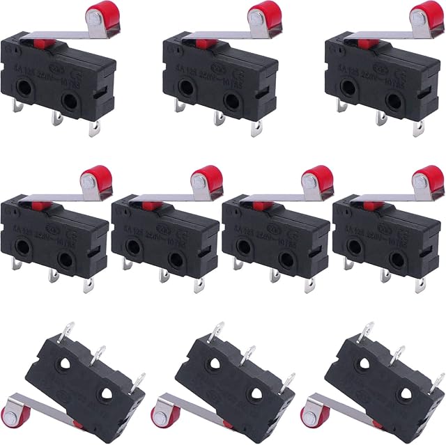 Taiss 10pcs x Roller Lever Arm PCB Terminals Micro Limit Switch Normal Close/Open Switch Switches 5A 3 pins 1NO 1NC SS-5GL2