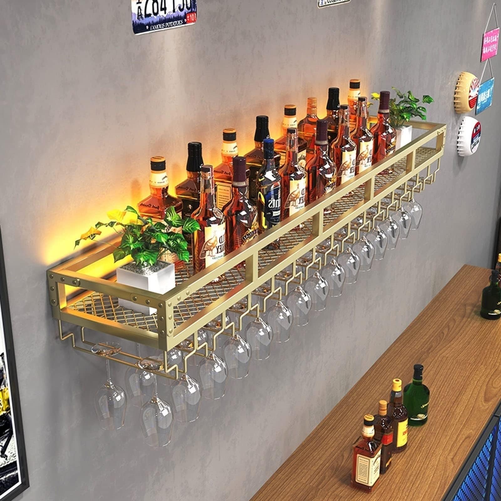 Casier à vin mural en métal suspendre verres bouteilles support de rangement multifonction