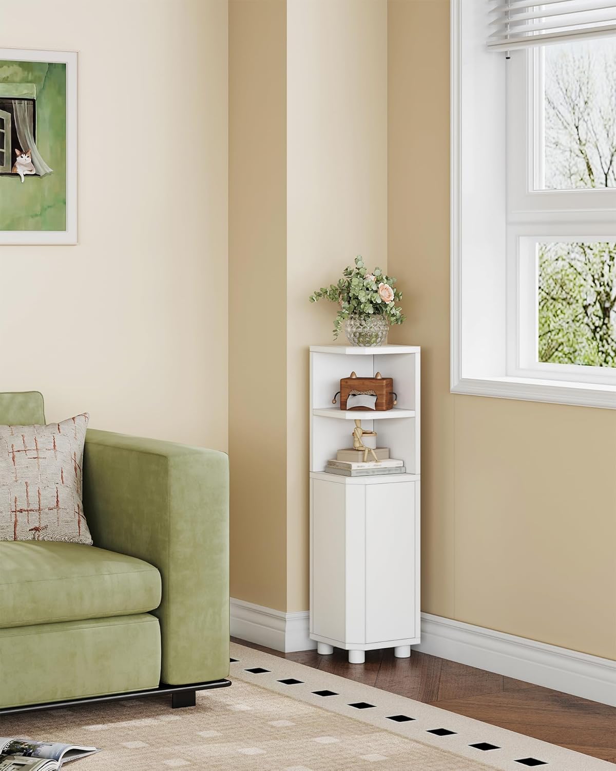 Corner Cabinet, Small Bathroom Corner Cabinet with Doors, Narrow Storage Cabinets with Adjustable Shelves, Bathroom Organizers and Storage for Small Space, White BC20003X