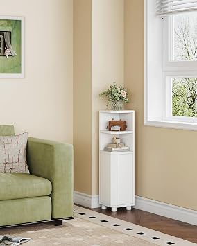 Hzuaneri Corner Cabinet, Small Bathroom Corner Cabinet with Doors, Narrow Storage Cabinets with Adjustable Shelves, Bathroom Organizers and Storage for Small Space, White BC20003X