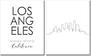 N&T Los Angeles City Skyline Wall Décor Prints - Set of 2 (8x10) LA California Art Photos - Typography Minimalist Poster