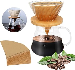 Bestcool Pour Coffee Maker, 500ml Coffee Dripper Brewer Coffee Range Server con manico e filtro in vetro Caraffa in vetro borosilicato, 100 pezzi di carta filtro