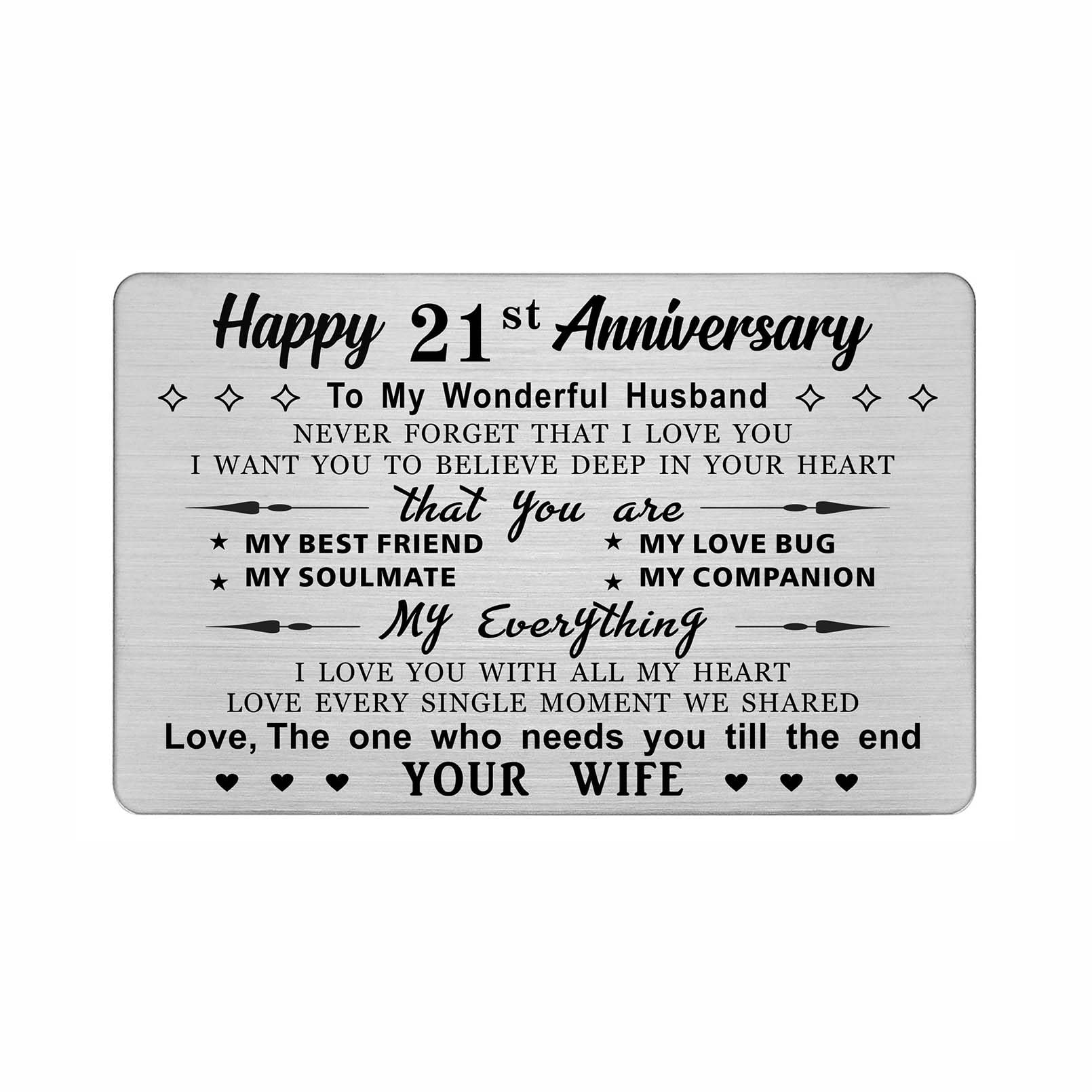 DEGASKEN 21st Wedding Anniversary Card Husband Him, I Love You With All My Heart, 21 Year Metal Keepsake Gifts for Men โ image 1