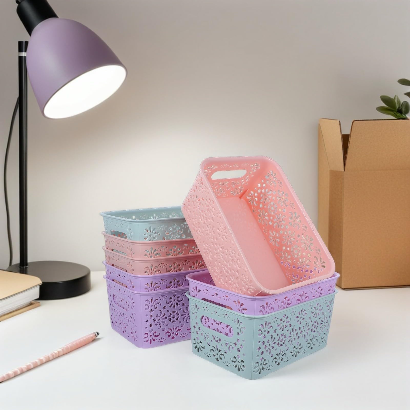 Schreibtisch Organizer Körbe aus Kunststoff, 8 Stück, Stapelbar