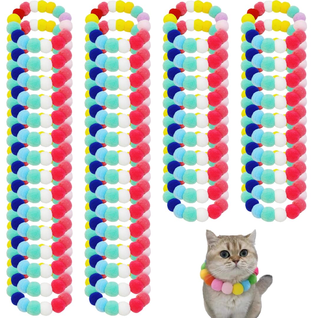 50 Collares de Perro con Cuentas, Collar de Gato elástico Ajustable con pompón Suave para Perros pequeños Cachorros, Collar de Moda para Mascotas para Fotos y Uso Diario, Interior al Aire Libre