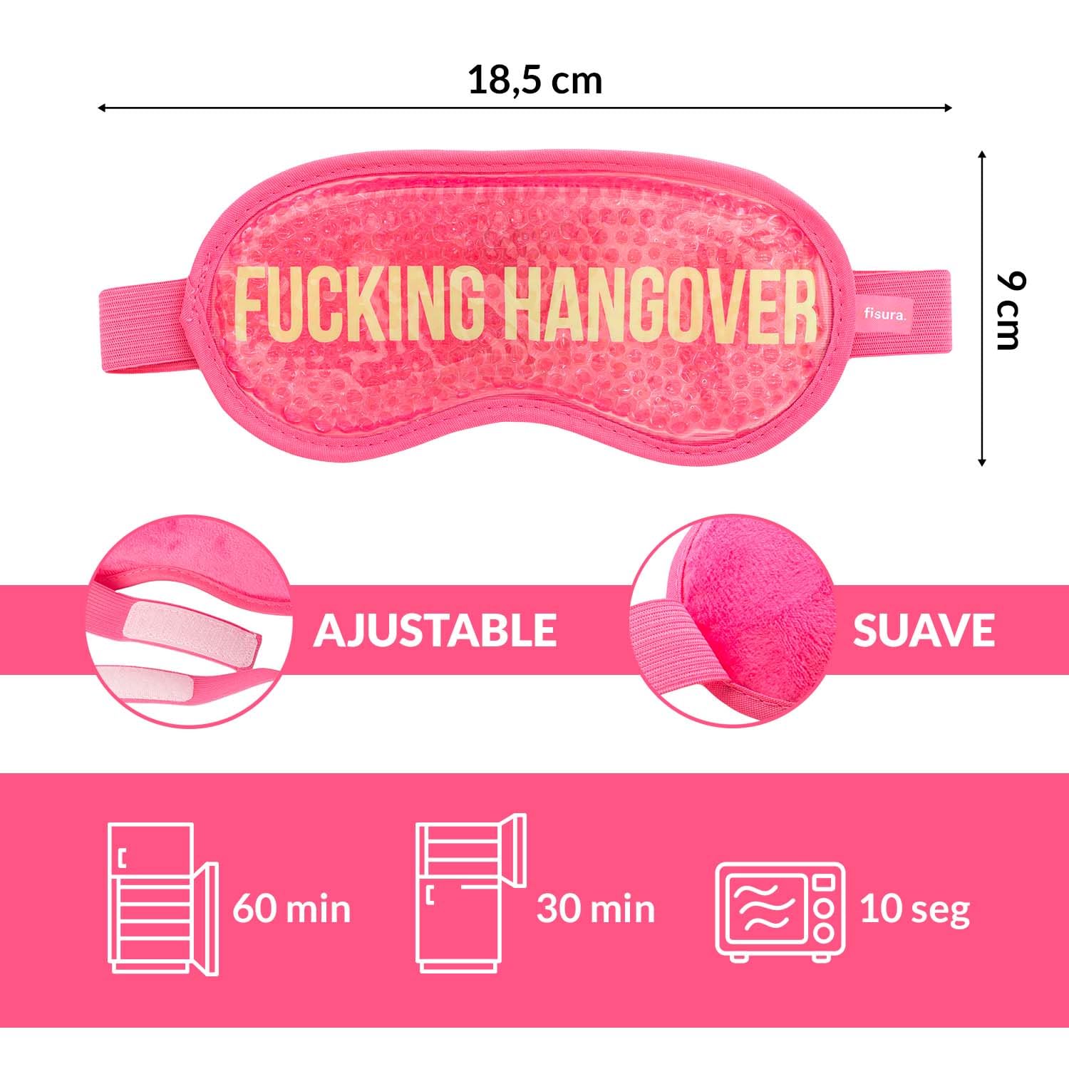 Fisura – Żelowa maska ​​na zimno "F*cking Hangover”. Zimna maska ​​dla różowych oczu. Żelowa maska ​​na opuchnięte oczy i cienie. Odświeżająca maska ​​na oczy z przesłaniem. 18,5 cm x 9 cm