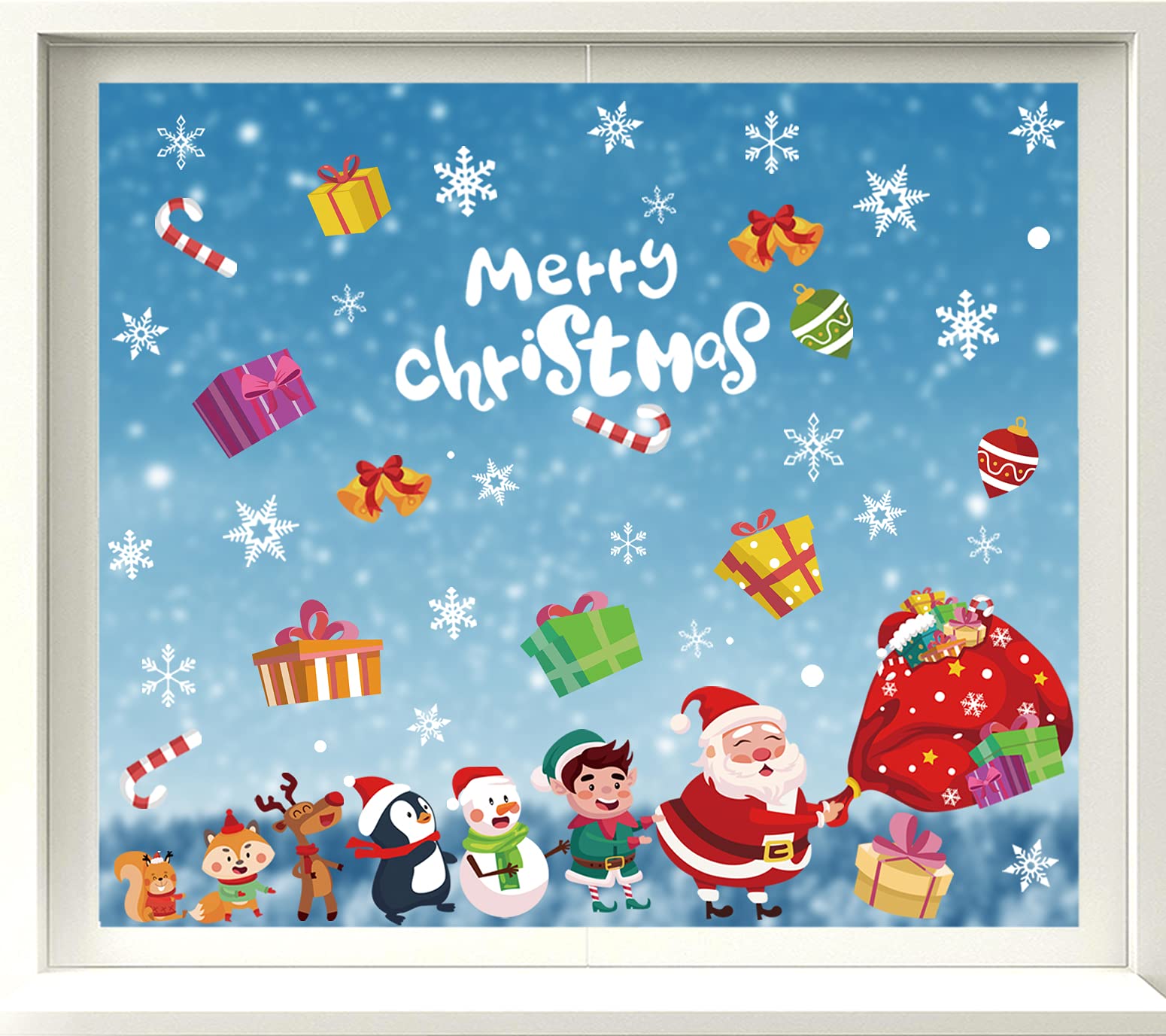 VEYLIN Christmas Window Cling, 8 Sheets Xmas Snowflake Window Stickers Santa Claus Snowman for Christmas Window Display