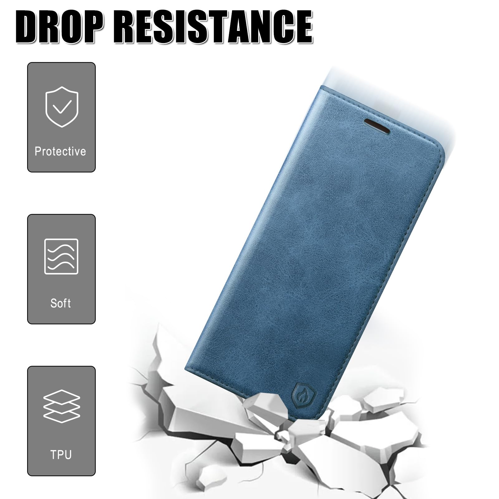 HUOUH Funda para Samsung Galaxy S24 Ultra titular de tarjeta de crédito,Cubierta a prueba de golpes teléfono Funda,Estuche de Billetera cuero de PU con Bloqueo RFID para SamsungS24Ultra Azul Brillante