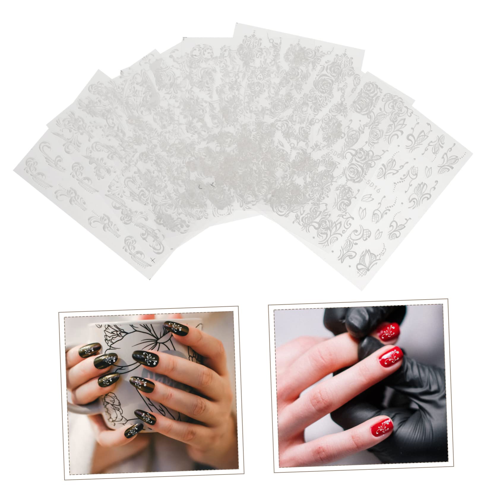 Beaupretty 24hojas Pegatinas De Uñas Relieve Autoadhesivas De Calcomanías Para Decoración De Uñas y Pies Accesorios Para Fiestas y Eventos Especiales