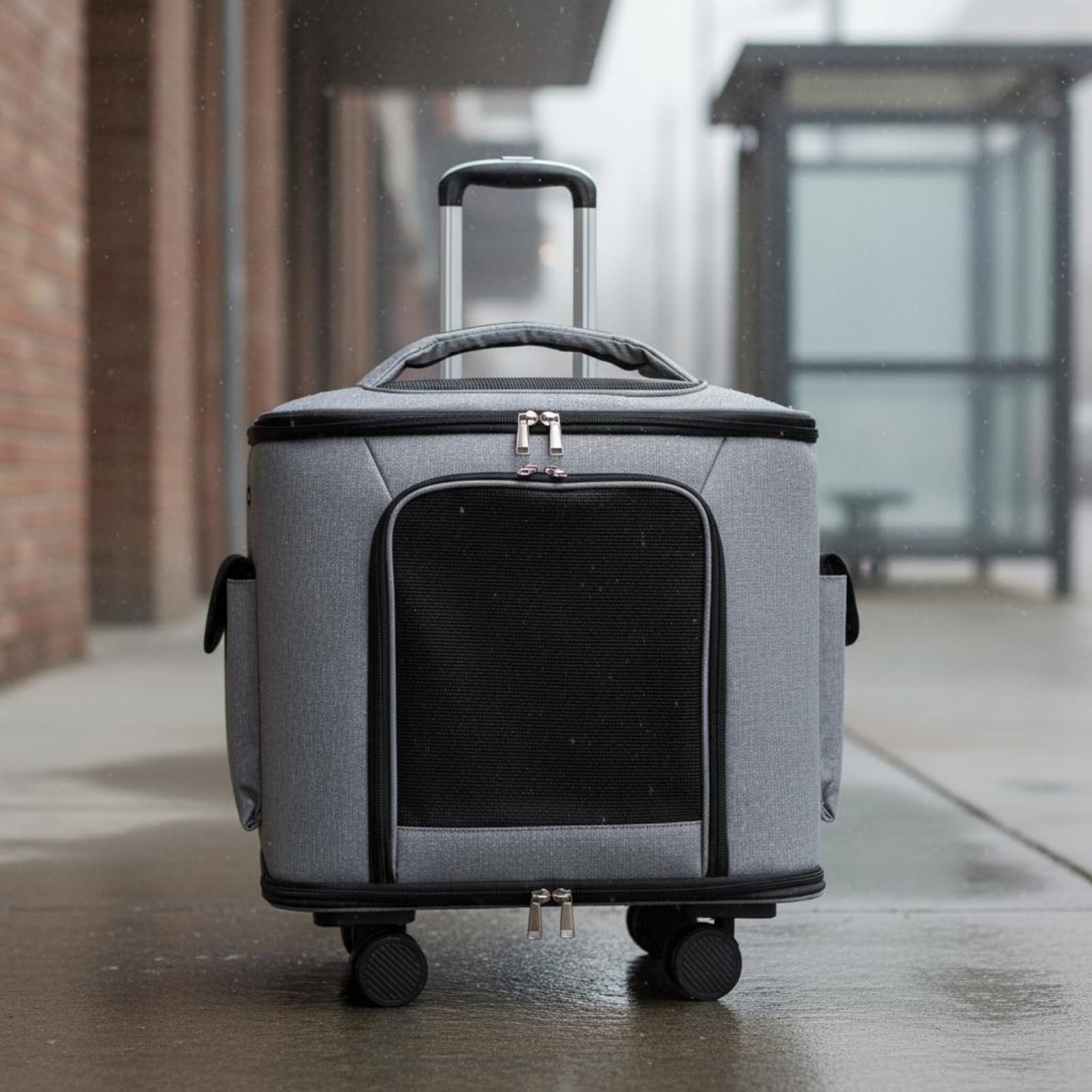 predolo Transportín con Asa Telescópica Bolsillos Múltiples Transportín con Ruedas Correa de para Viaje, Gris