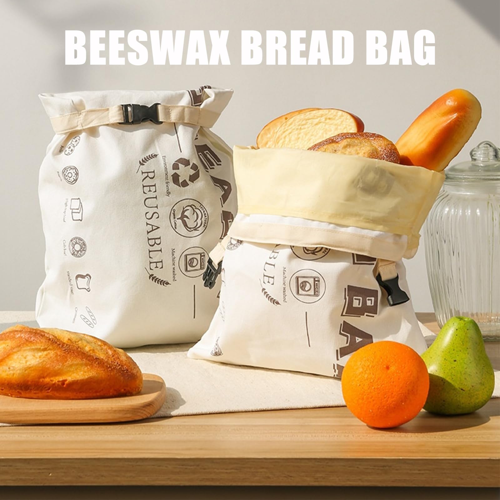 Washable Cotton Sandwich Carriers With Food Grade Wax Interior Compartment And Adjustable Drawstring Closure