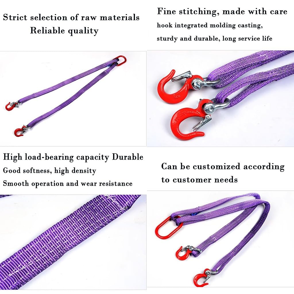 Chaîne de levage 2 brins, Sangle de Levage avec crochets -Élingues Plates Tissées, capacité de levage verticale de 2 ton/3 tonnes/5 tonnes, pour soulever en toute sécurité des charges lourdes. ( Color