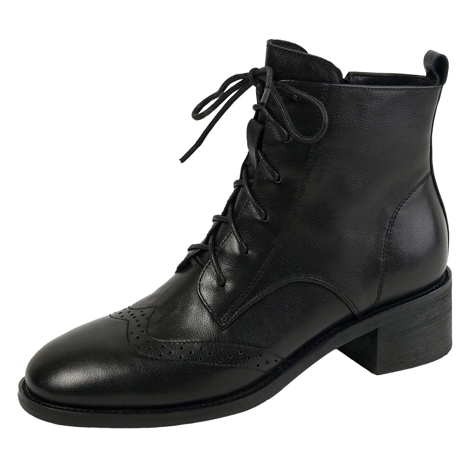 Ankle Boots for Women 2025 Vintage Casual Pointed Toe Lace Up Side Zipper Leather Short Boots Comfortable Chunky