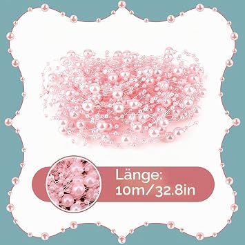 Pearl Ribbon Pearl Garland Pink 10 m Table Decoration Wedding Pearl Garland Artificial Pearl Necklace Decoration Fishing Line Pearl Ribbon Artificial Pearl Garland for Wedding DIY