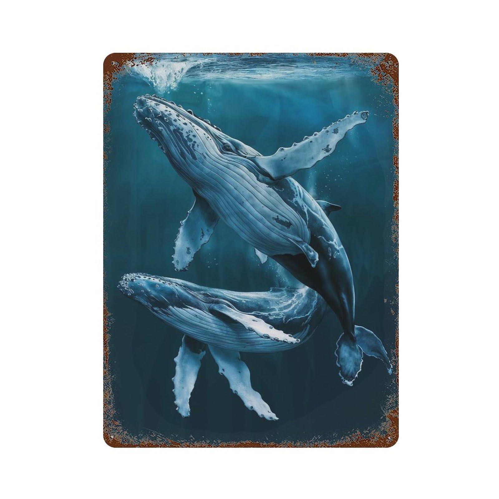 Rust Effect Humpback Whales Rusty Metal Tin Sign 15.7"x11.8", Rustic Home Decor for Bistro, Counter And Cafe Decor