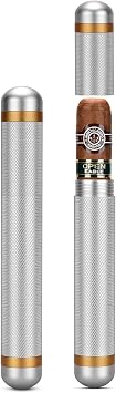 Aluminum Cigar Case Tube Portable Stainless Steel Elegant Travel Single Metal Cigar CaseTube Humidor Air Tight Smell Proof Cigar Holder Case Accessories for Business Travel Outwork -1PackSilver