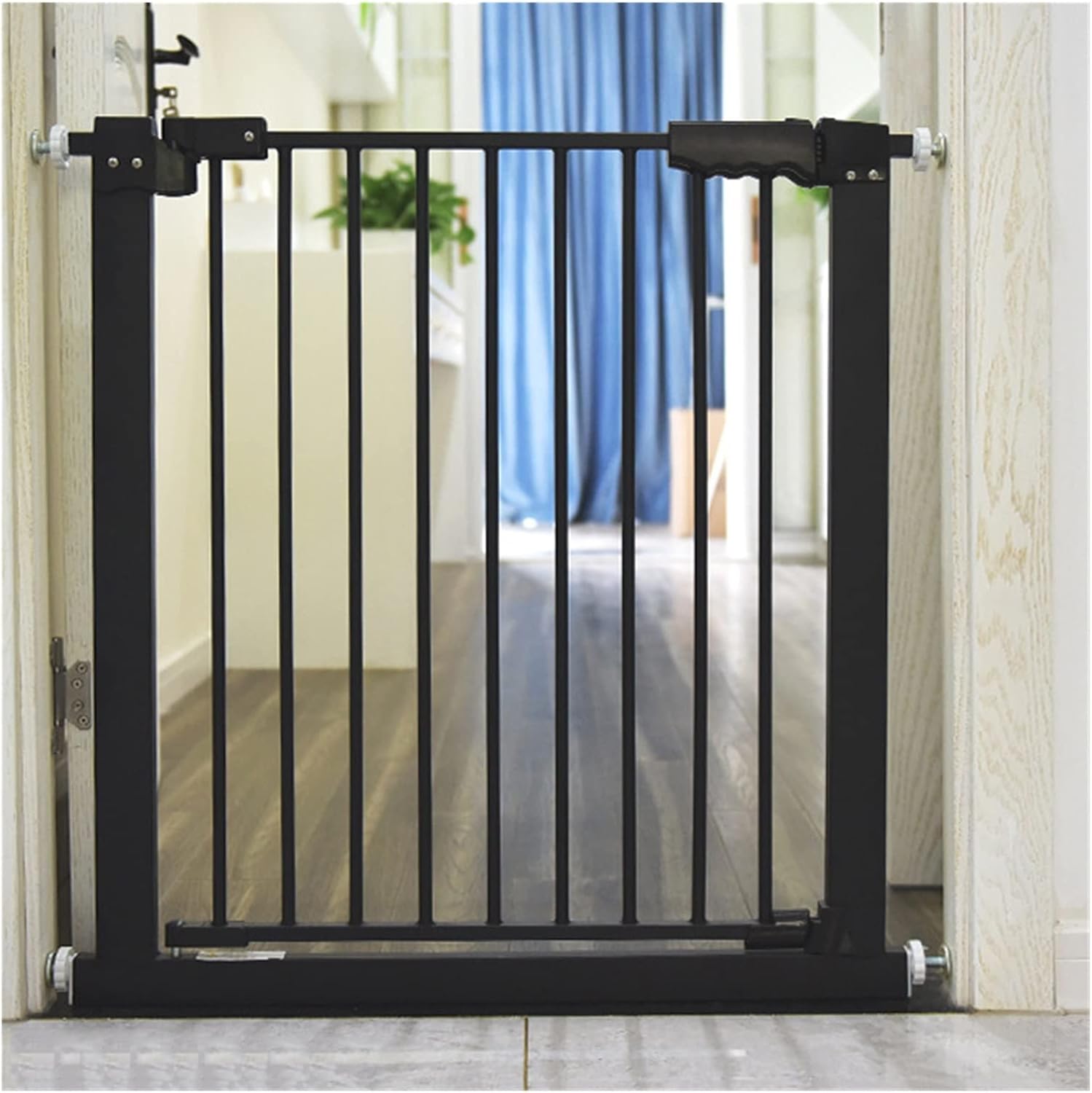 JIAYING Safety Gate for Pets, Extra Wide 77-166.9 cm, Dog Gate, Durable Child Safety Gate, Anywhere in the Home, from Stairs, Bedroom, Kitchen (Colour : Black, Size : 87-96.9 cm)