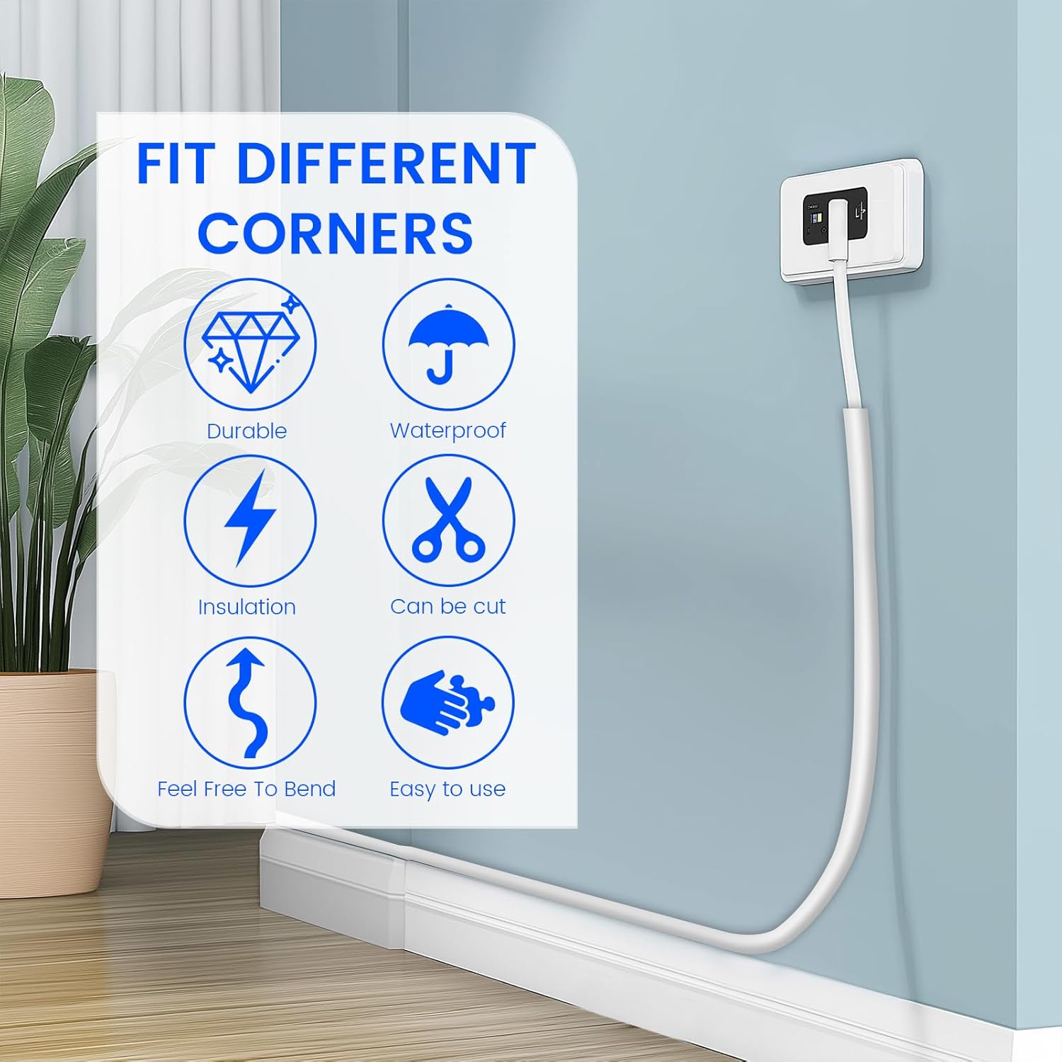 Wall Cord Hider Self-Adhesive White PVC Cable Cover 8m