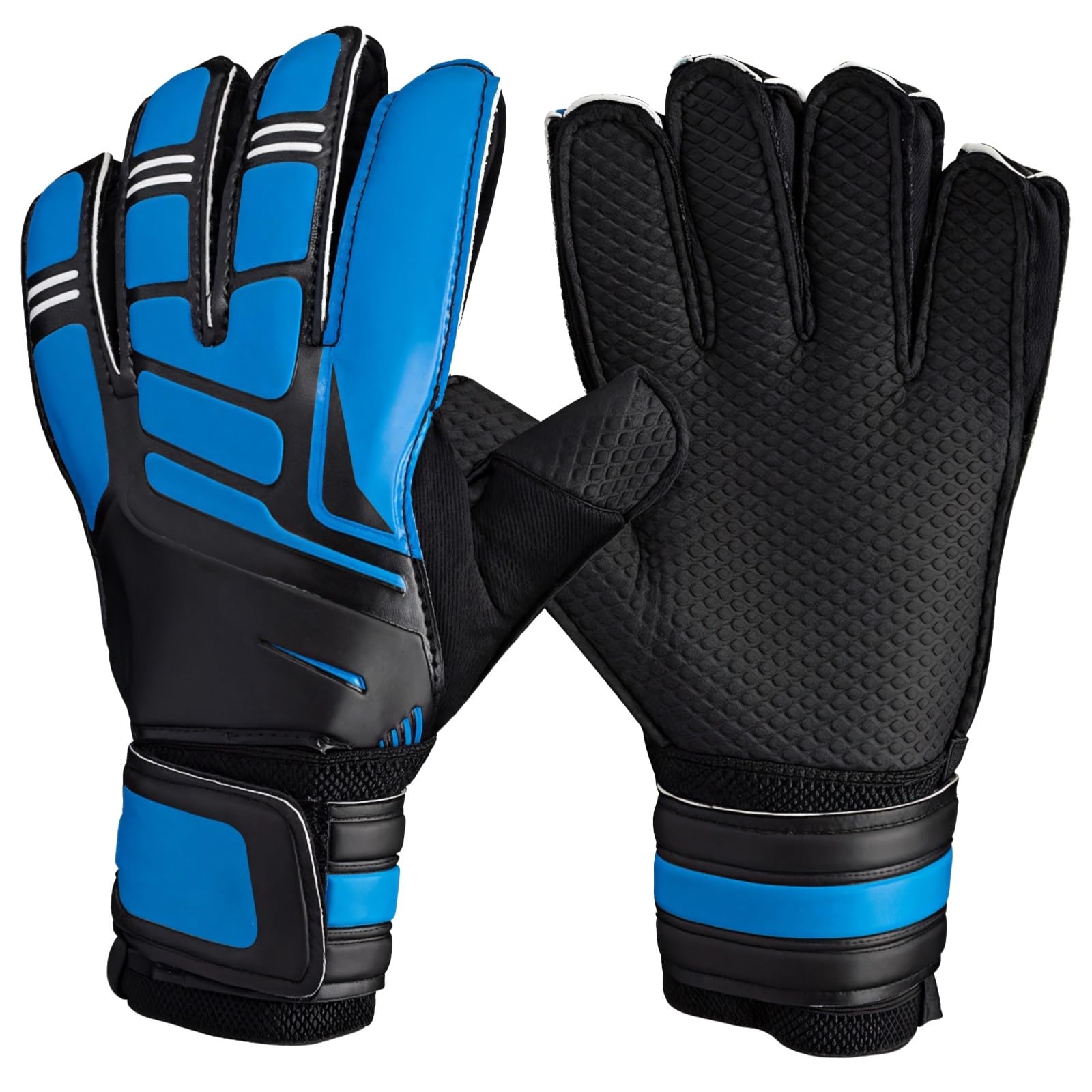 LUMINFLY Soccer Goalkeeper Gloves with Finger Protection, Double Wrist Support, Non-Slip Latex Palm for Training and Match, Breathable Youth Fit (Blue, Size 9, 7.5-7.9 in Palm)