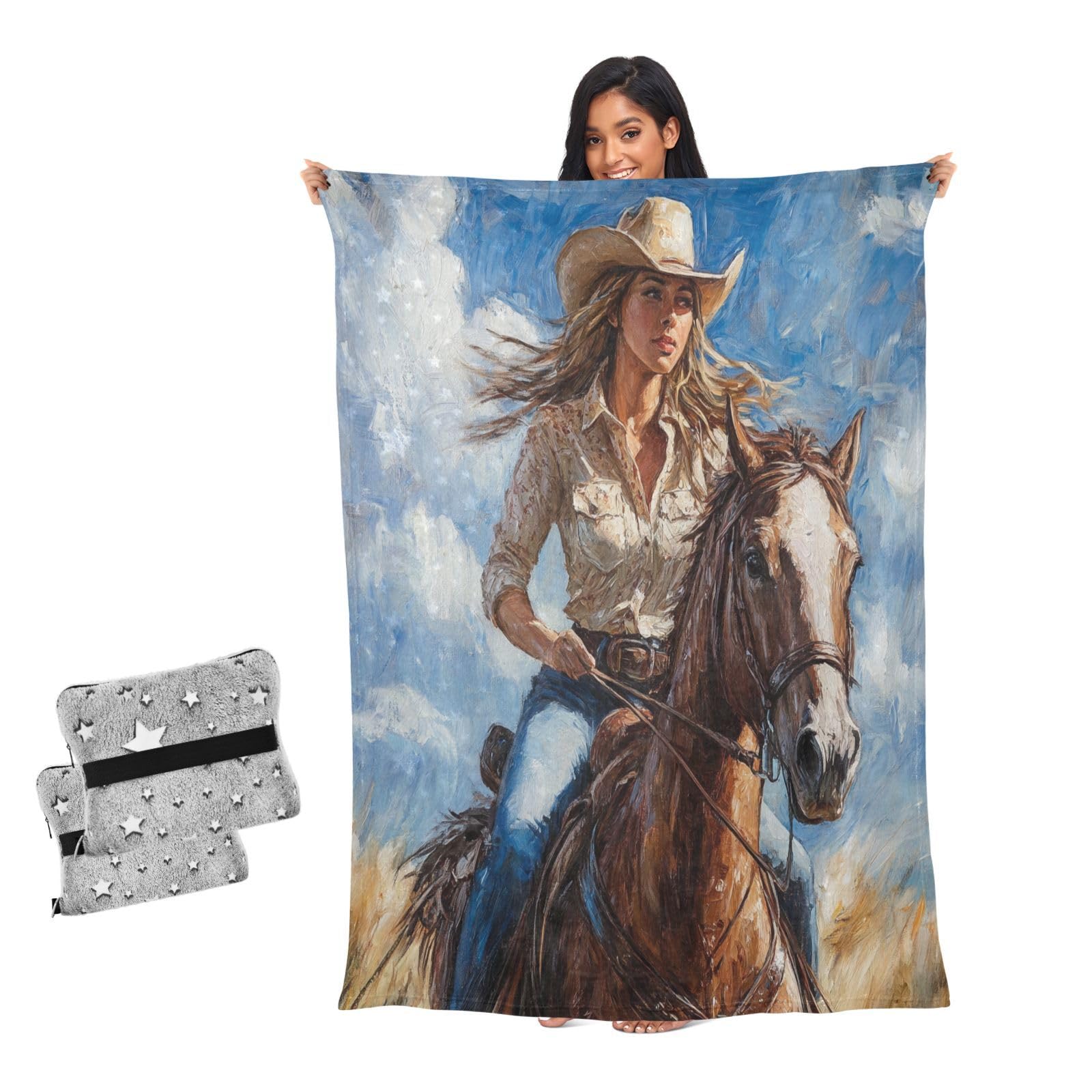 Couverture pour bureau chaude et douce pour canapé imprimé cowgirl