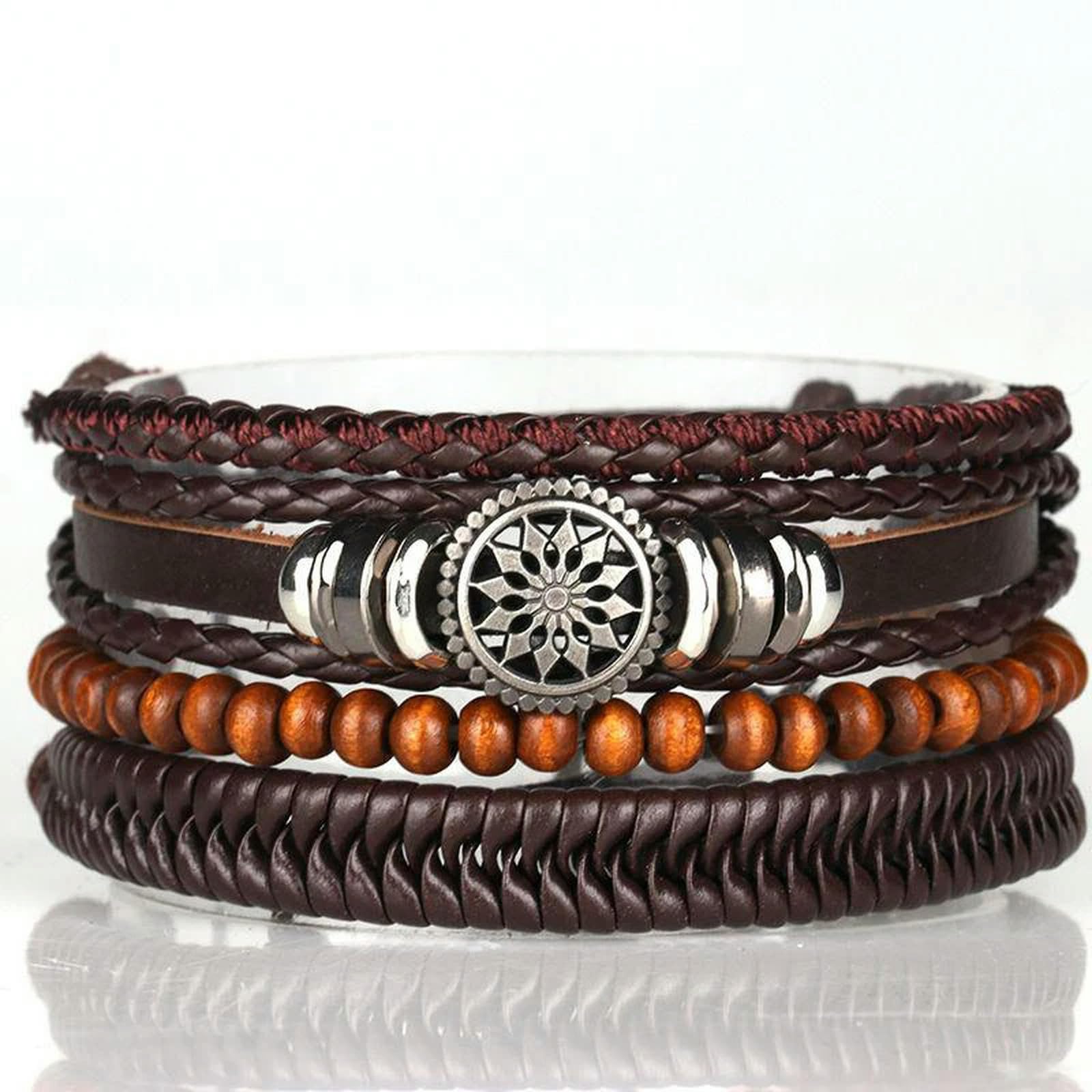 XYNSNDB Pulsera Trenzada de Cuero para Hombre