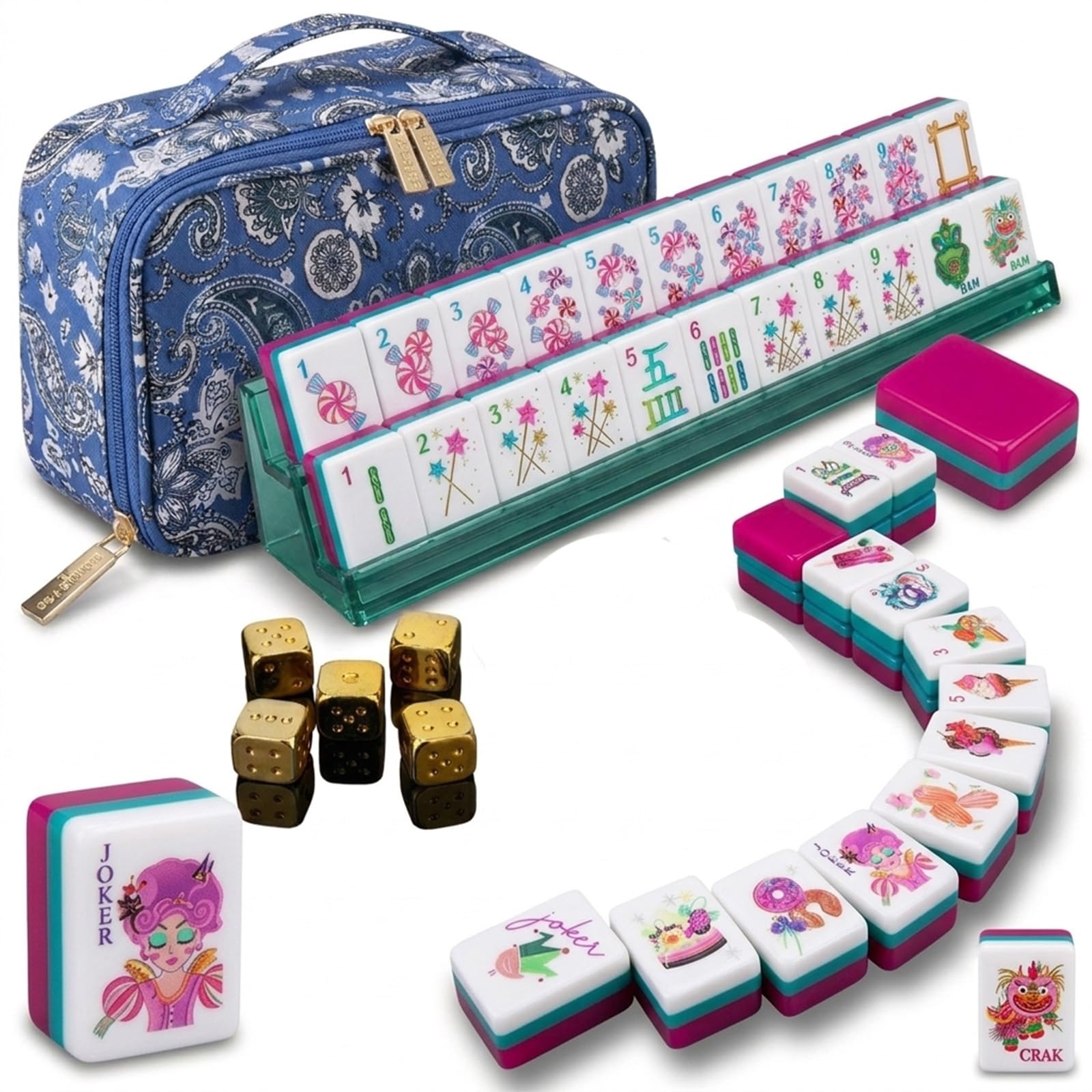 4 Layer Acrylic Mahjong Tiles Set - 160 Pcs American Mahjong Set with Portable Carrying Bag, Deep Engraved & Scratch-Resistant Mahjong Accessories for Travel Family (1Set-B)