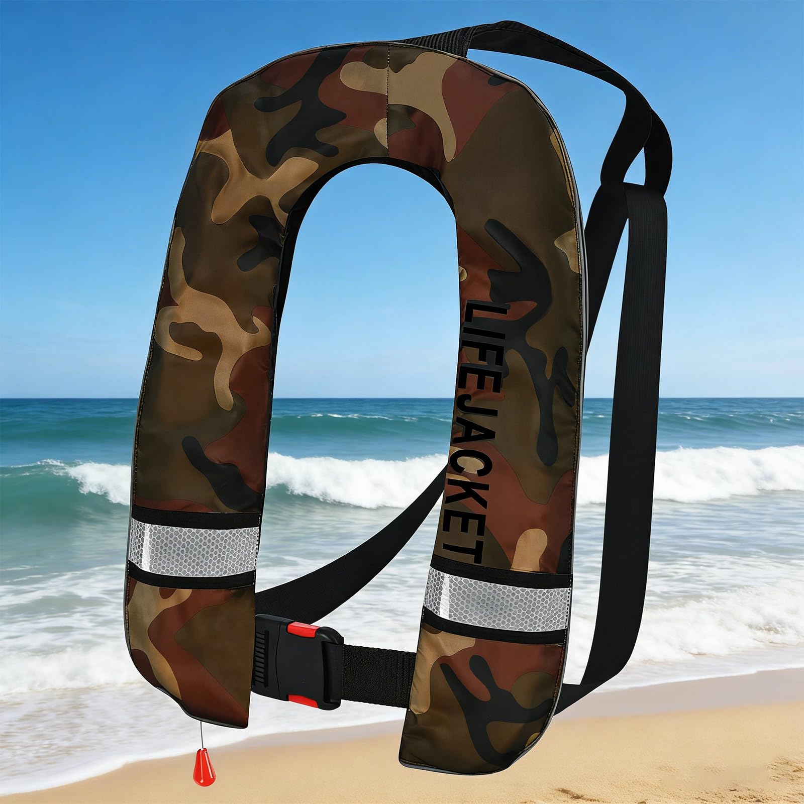 Chaleco inflable para deportes acuáticos con cierres ajustables, acento reflectante, soporte de flotación para pesca, navegación, chaleco para exteriores