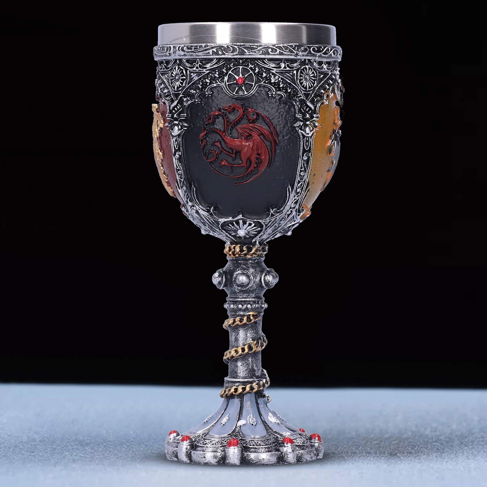 Cyrank Bicchiere vintage, bicchiere da vino in acciaio inox tazze medievali taglio calice goffratura 3D per forniture per feste di bar di Halloween