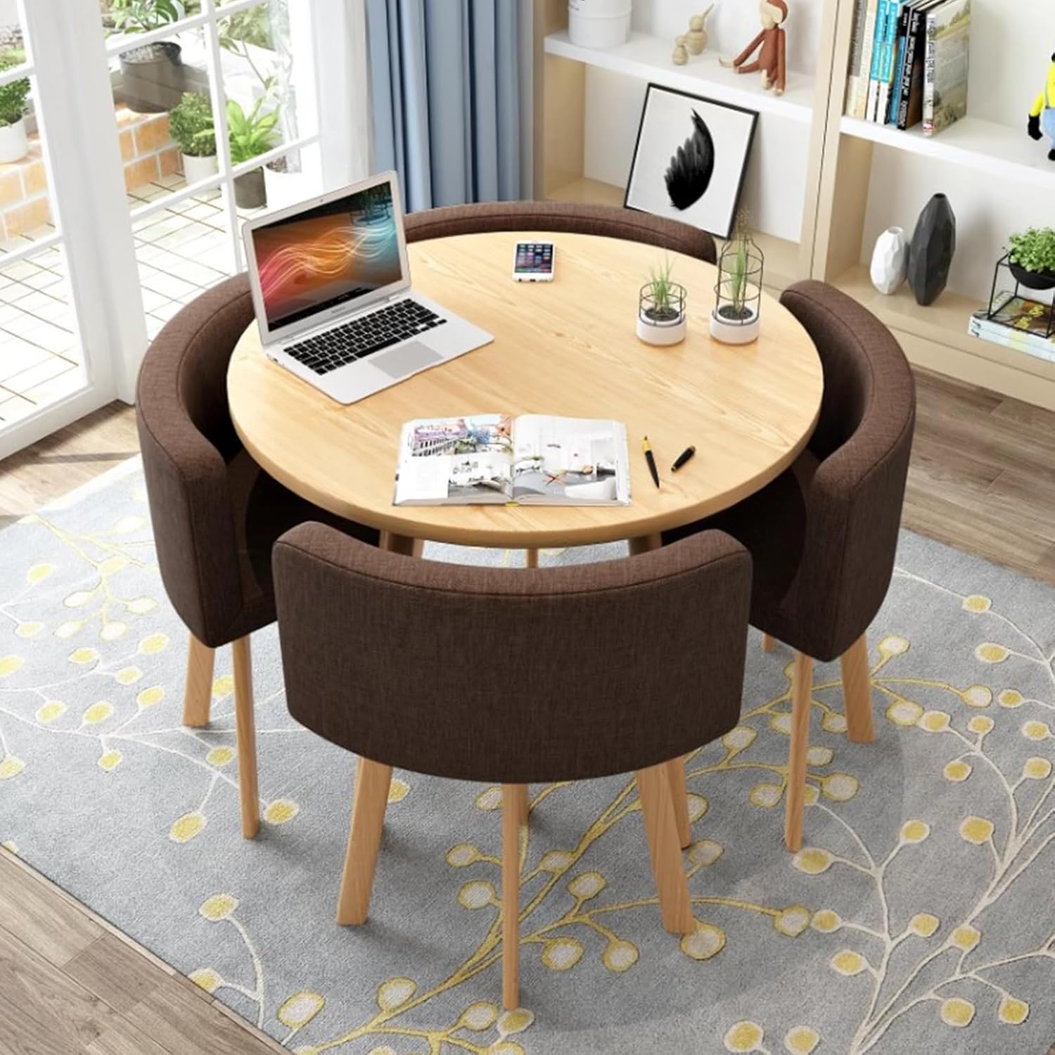 円形ダイニングテーブルセット（椅子4脚付き）、小規模オフィス会議室