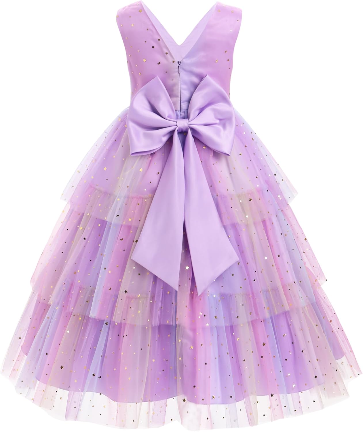 IDOPIP Flower Girls Tulle V-Neck Bowknot Dress for Kids Long A Line Wedding Pageant Dresses Princess Birthday Party Ball Gown - Image 3
