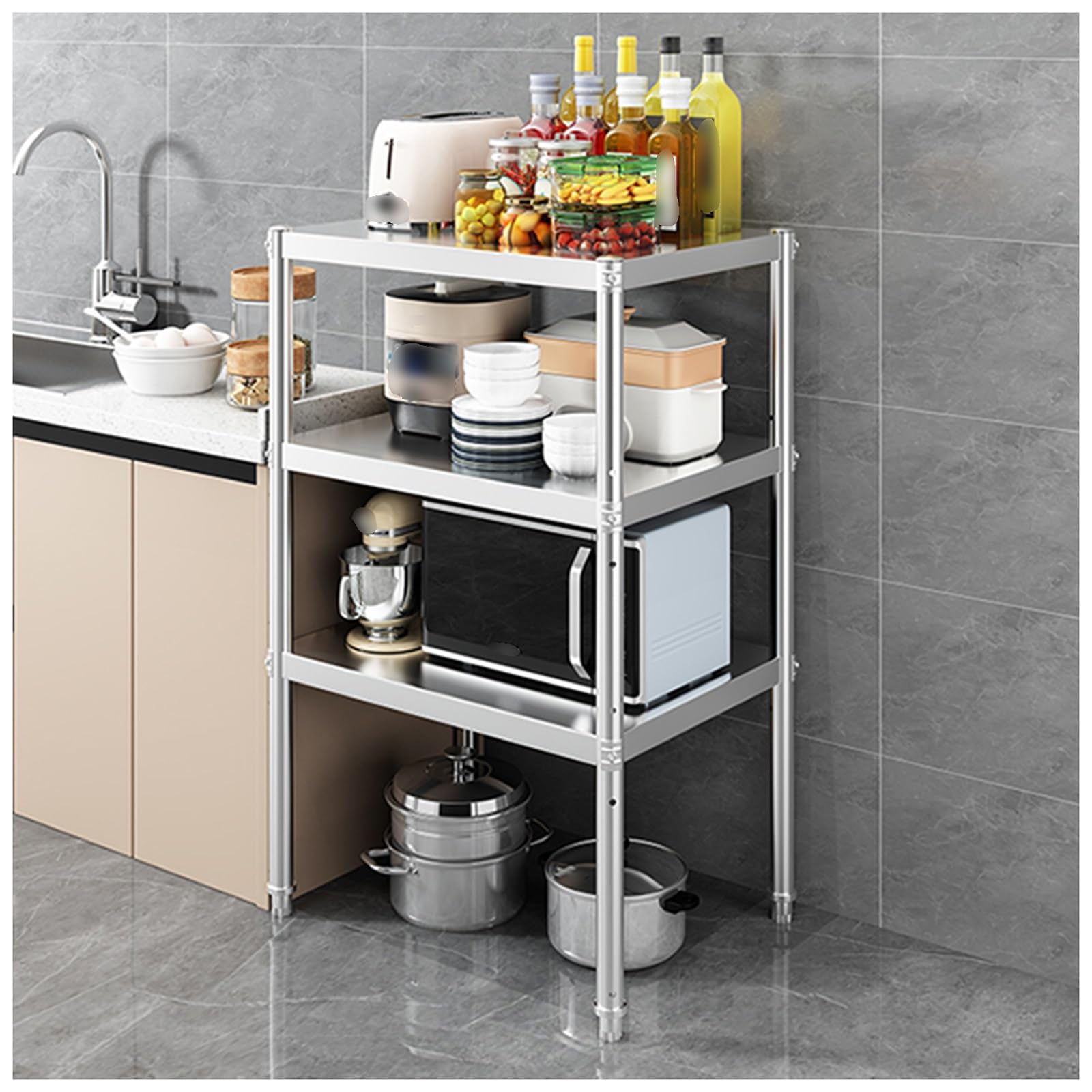 Estante de cocina de acero inoxidable con 3 niveles regulables