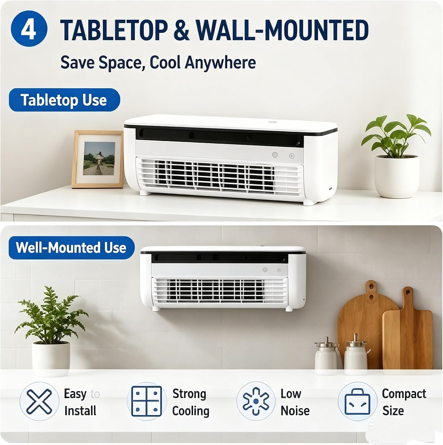 Aire Acondicionado de Pared para Cocina sin Necesidad de taladrar, Nuevo Aire Acondicionado inalámbrico, Mini Aire Acondicionado portátil de Pared para Cocina y Dormitorio (Blanco)