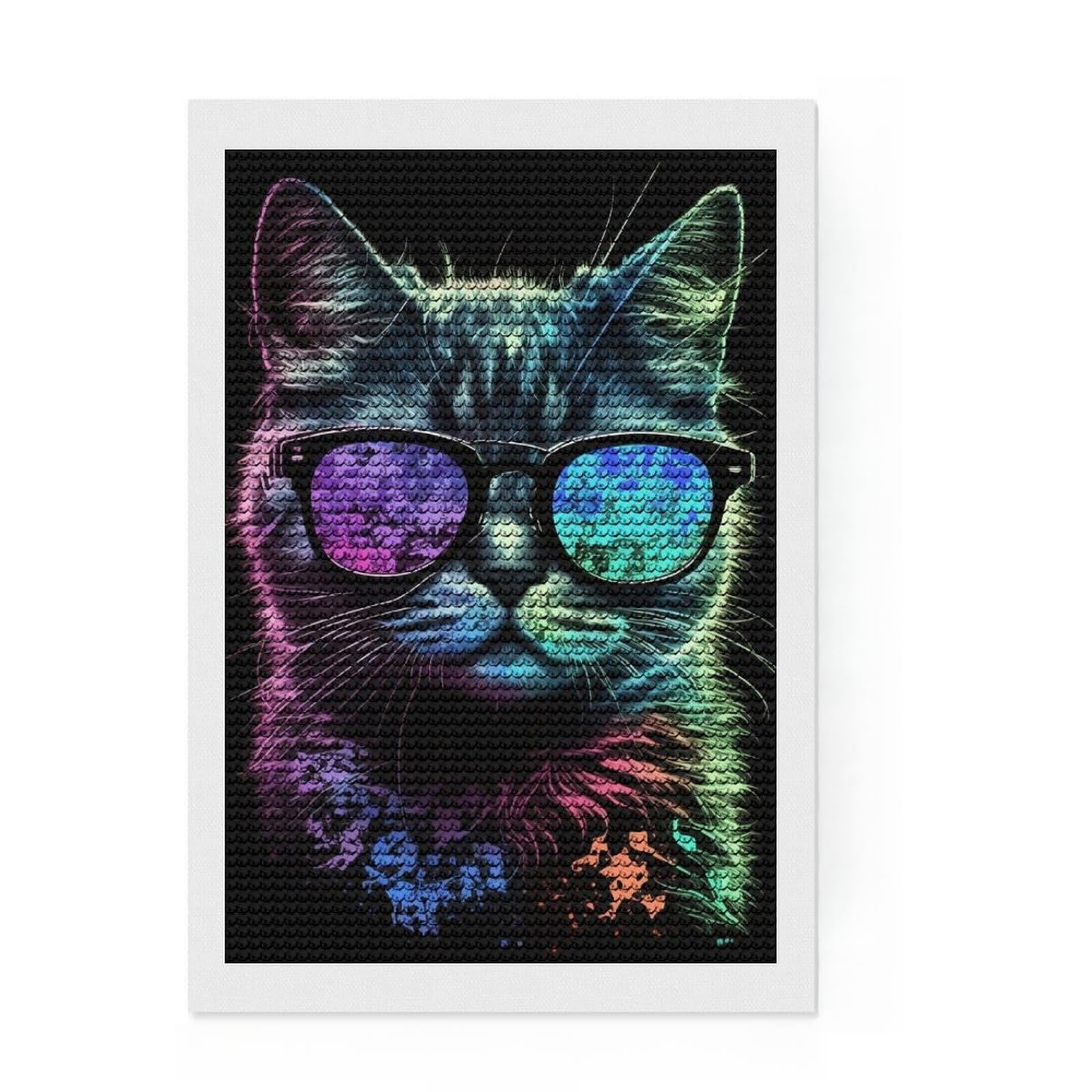 Junmoney CoolCatNumeroTres Full Drill Diamond Painting Kit 8"x12", for Teens, Boho Decor, Good for Quiet Evenings, Thoughtful Handmade Gift