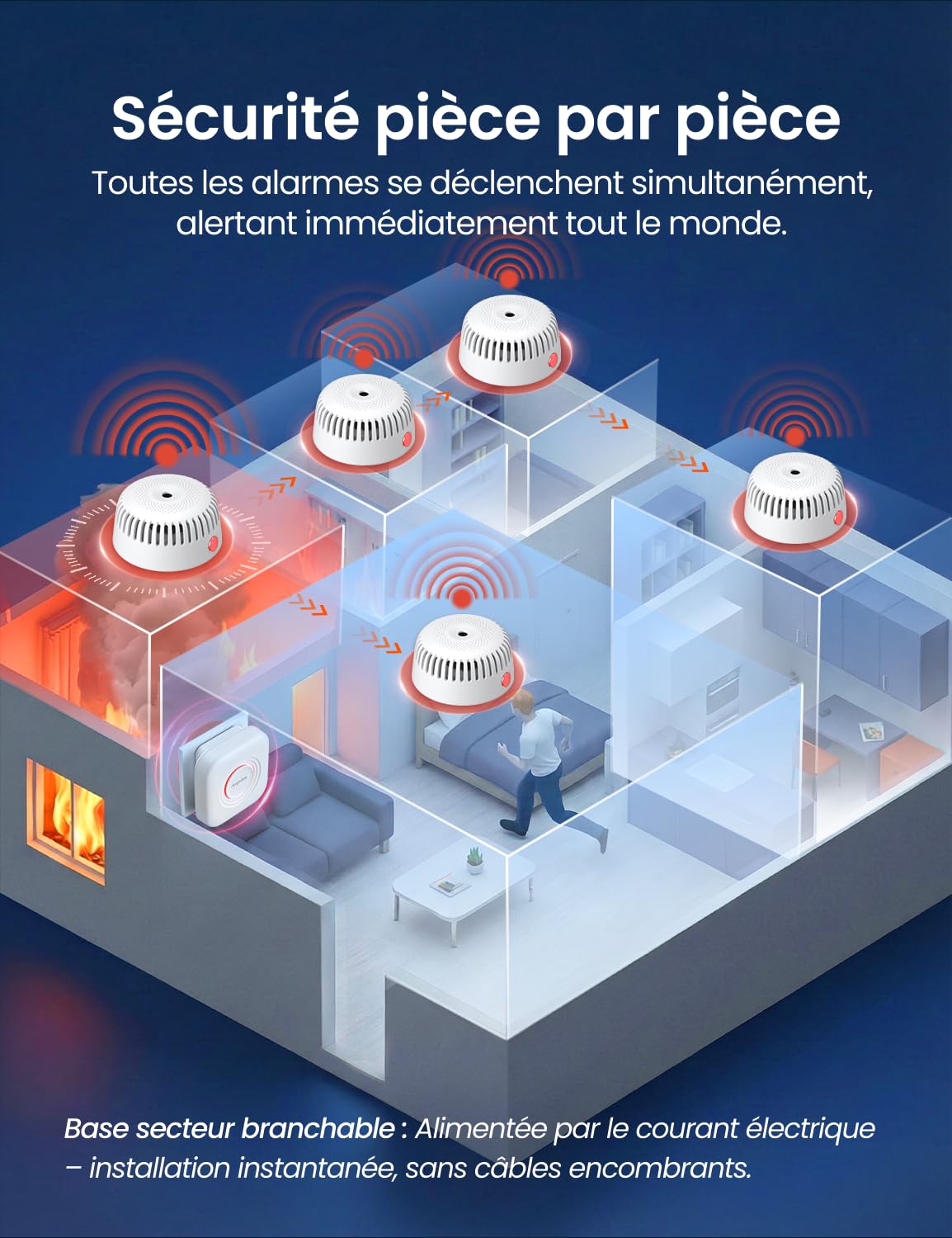 AEGISLINK Détecteur de Fumée Connecté avec Base, Pad Magnétique, ASW-MR61