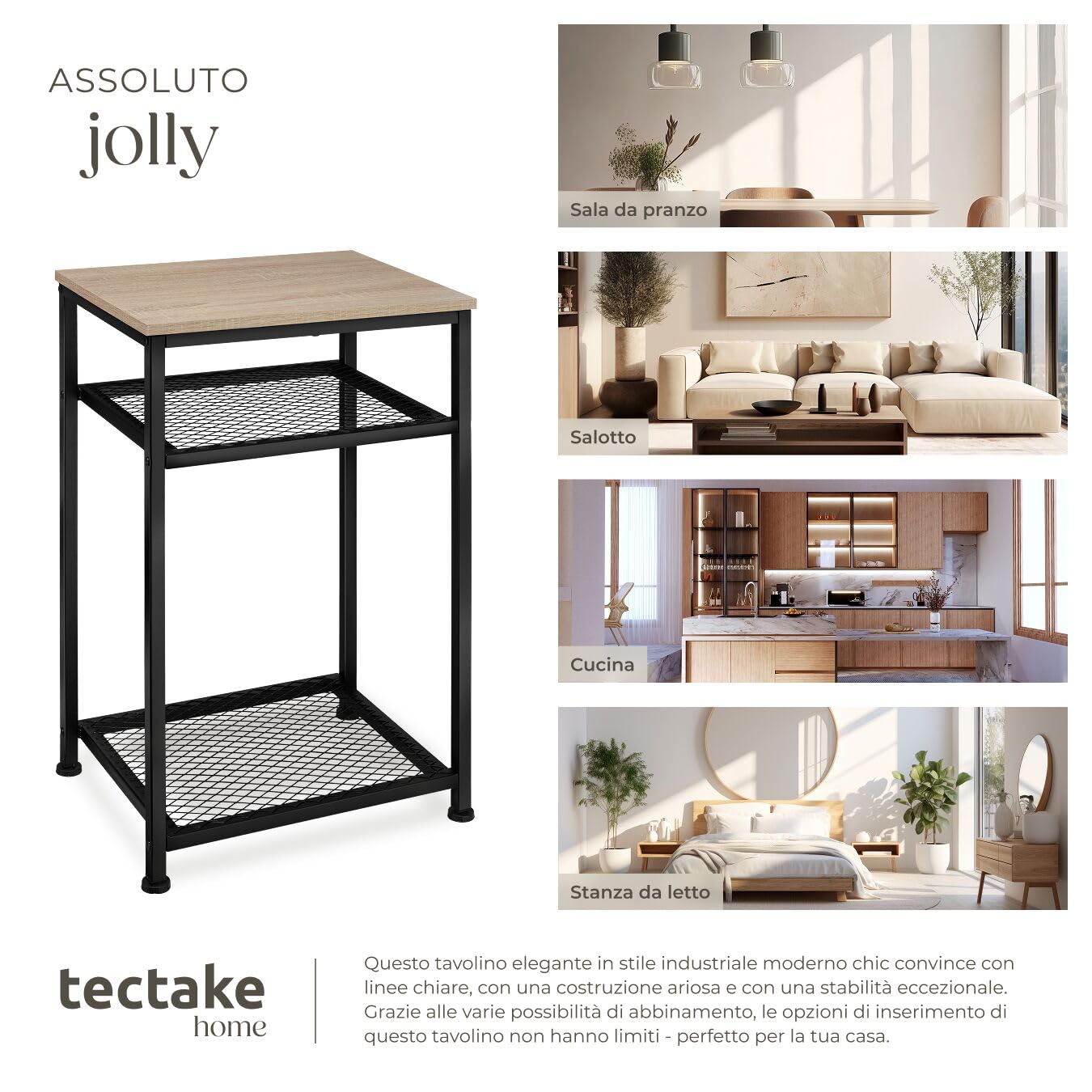 tectake® Tavolino salotto 45,5x36x75,5cm, Tavolino da divano, 3 Ripiani, Salotto, Soggiorno, Camera per Libri, Foto, PC, Piante e Bevande, Arredamento Casa, Ufficio - Legno Industriale Chiaro