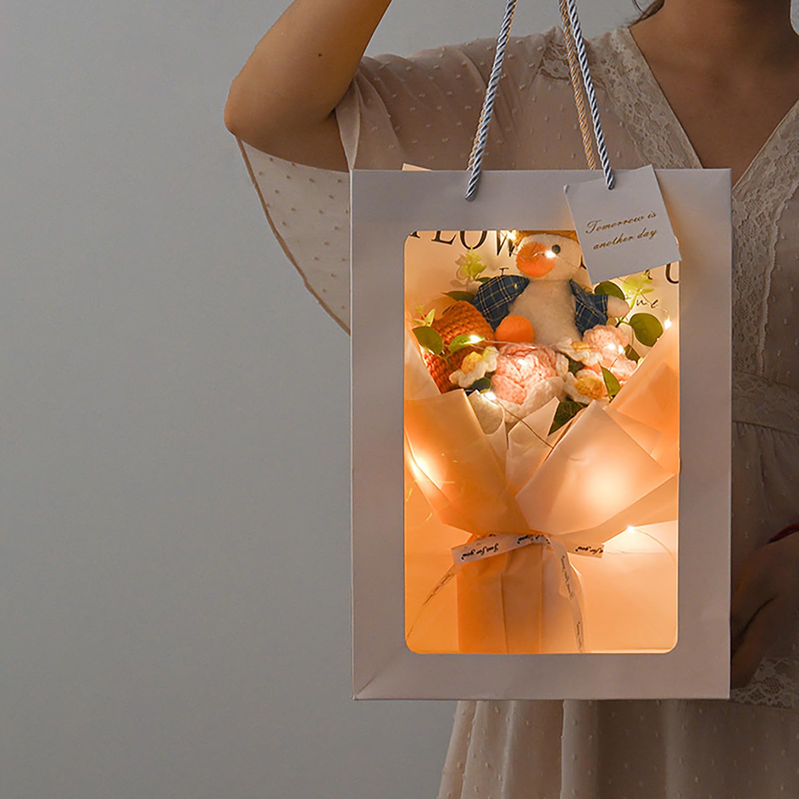 Bouquet de Fleurs au Crochet Fait Main, Tournesol Artificiel, Roses, Marguerites, Kit Cadeau Fête des Mères