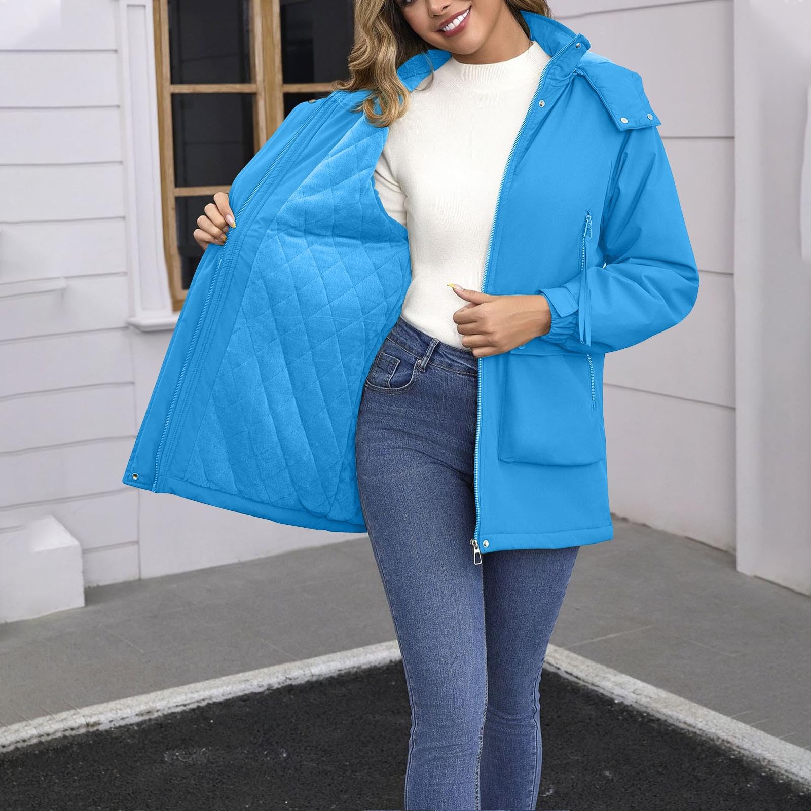Genérico Chaqueta Impermeable Mujer Montaña Ligero Cortavientos Con Capucha Chubasquero Con Cremallera Completa Al Aire Libre Chaqueta Softshell Abrigo Para Running, Senderismo