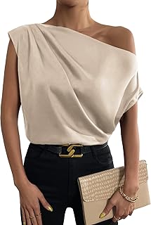 Women's Satin Off The Shoulder Short Sleeve Asymmetrical...