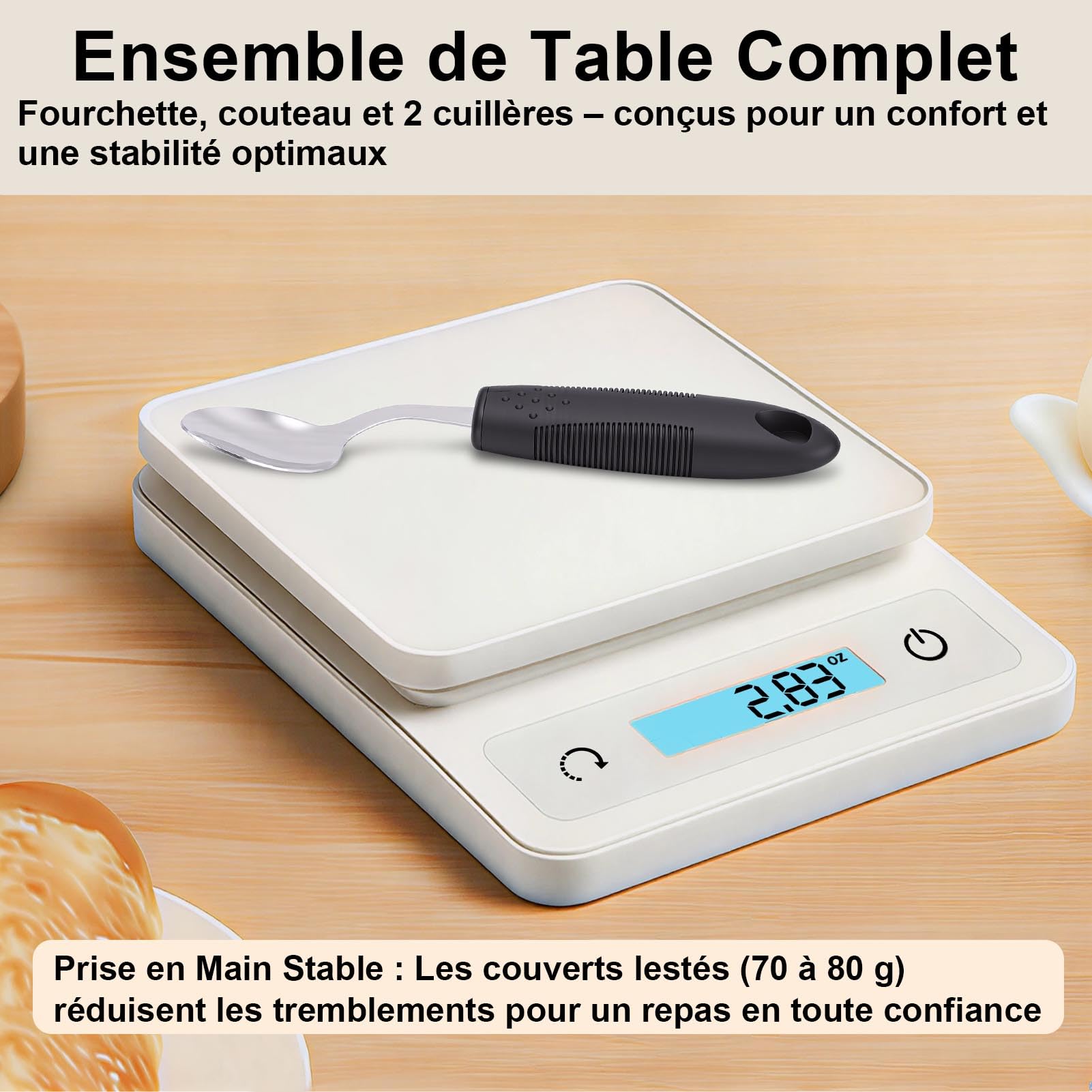 4 Pièces Couverts Adaptés - Angle de 45°, Ustensiles Parkinsons Couverts Lestés pour Âgées, Tremblements et Arthrite, Aide à l'Alimentation Ergonomique Facile à Saisir pour Droitier, Noir