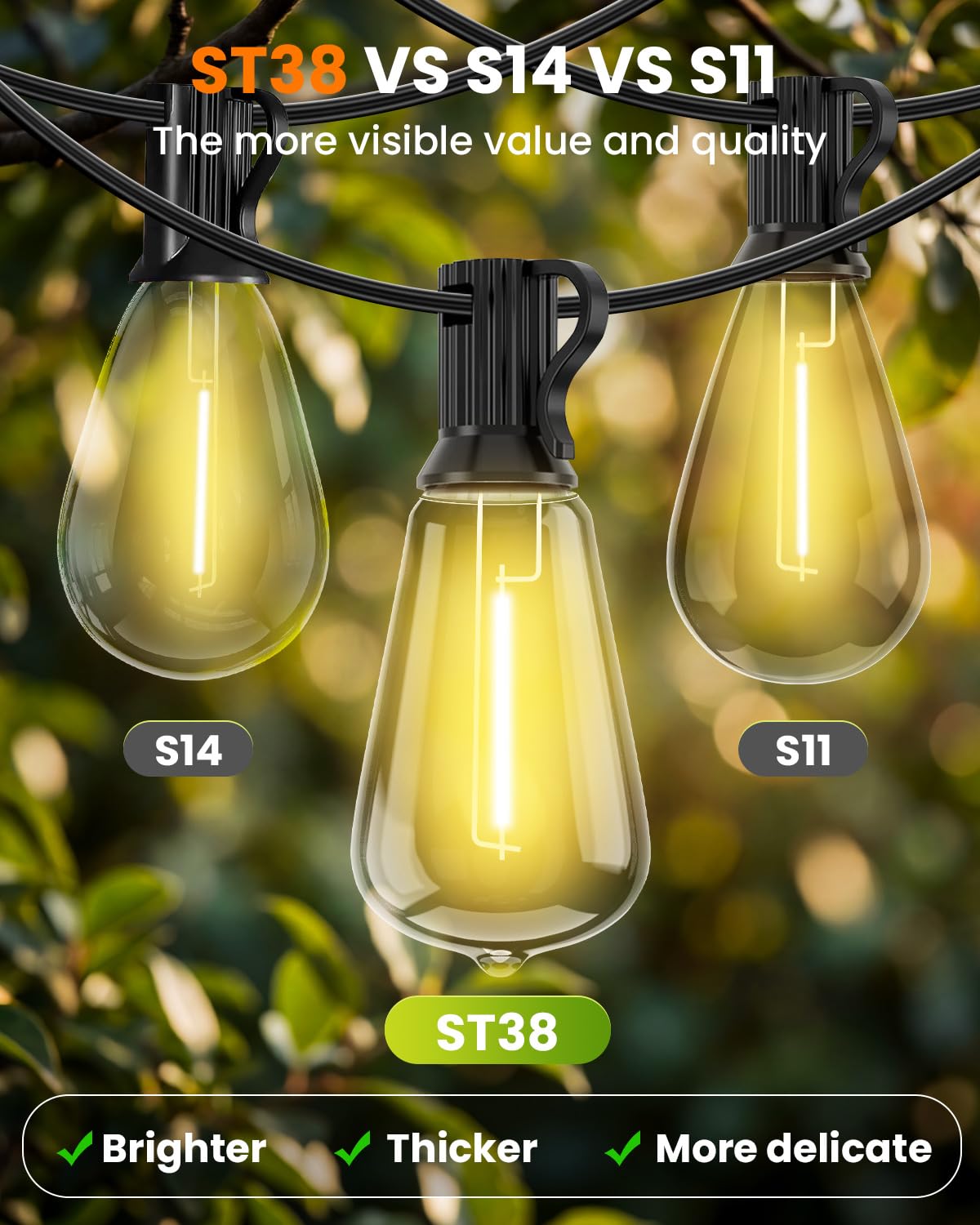 VOLIVO ST38 Solar-Lichterkette, wasserdicht, Terrassen-Lichter, solarbetrieben mit Fernbedienung und USB-Anschluss, 16 + 1 LED, bruchsichere Glühbirnen, 8 Lichtmodi, dimmbare Solarleuchte für Camping