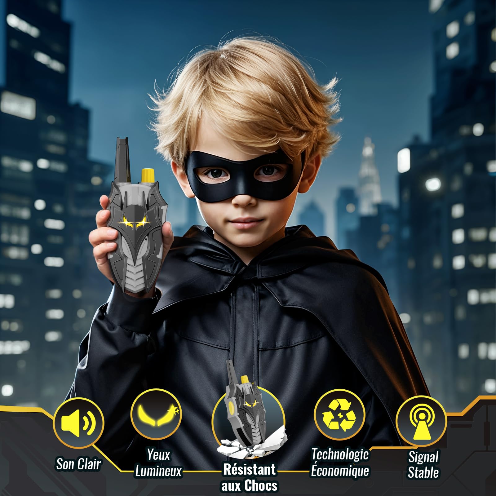 Talkie Walkie Enfant avec Yeux Lumineux, Design Bat Vaisseau Spatial & Fléchette Ailée, Jouet Garçon 3-12 Ans Jeux Extérieur
