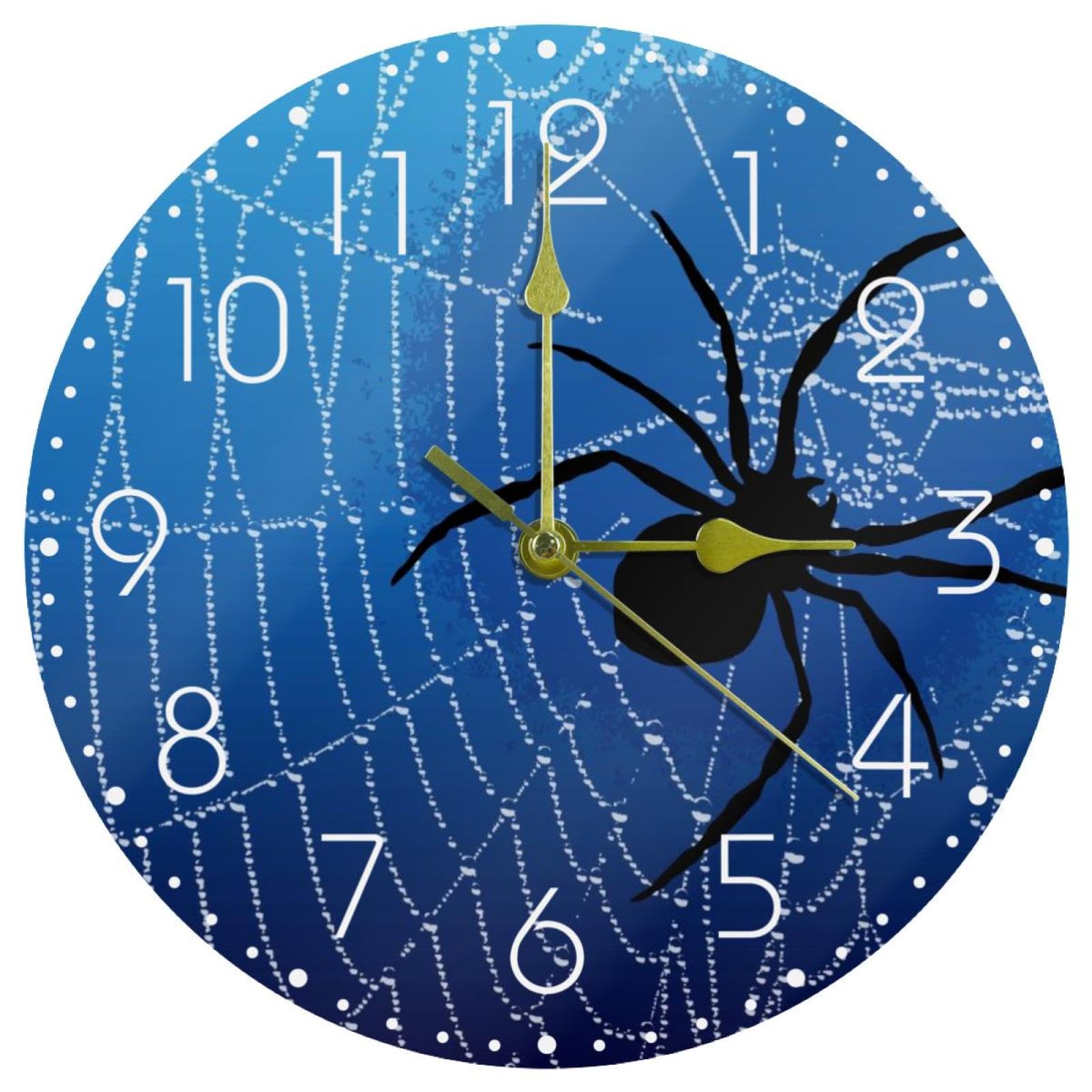 Horloge murale ronde araignée noire déco silencieuse pour salon et bureau