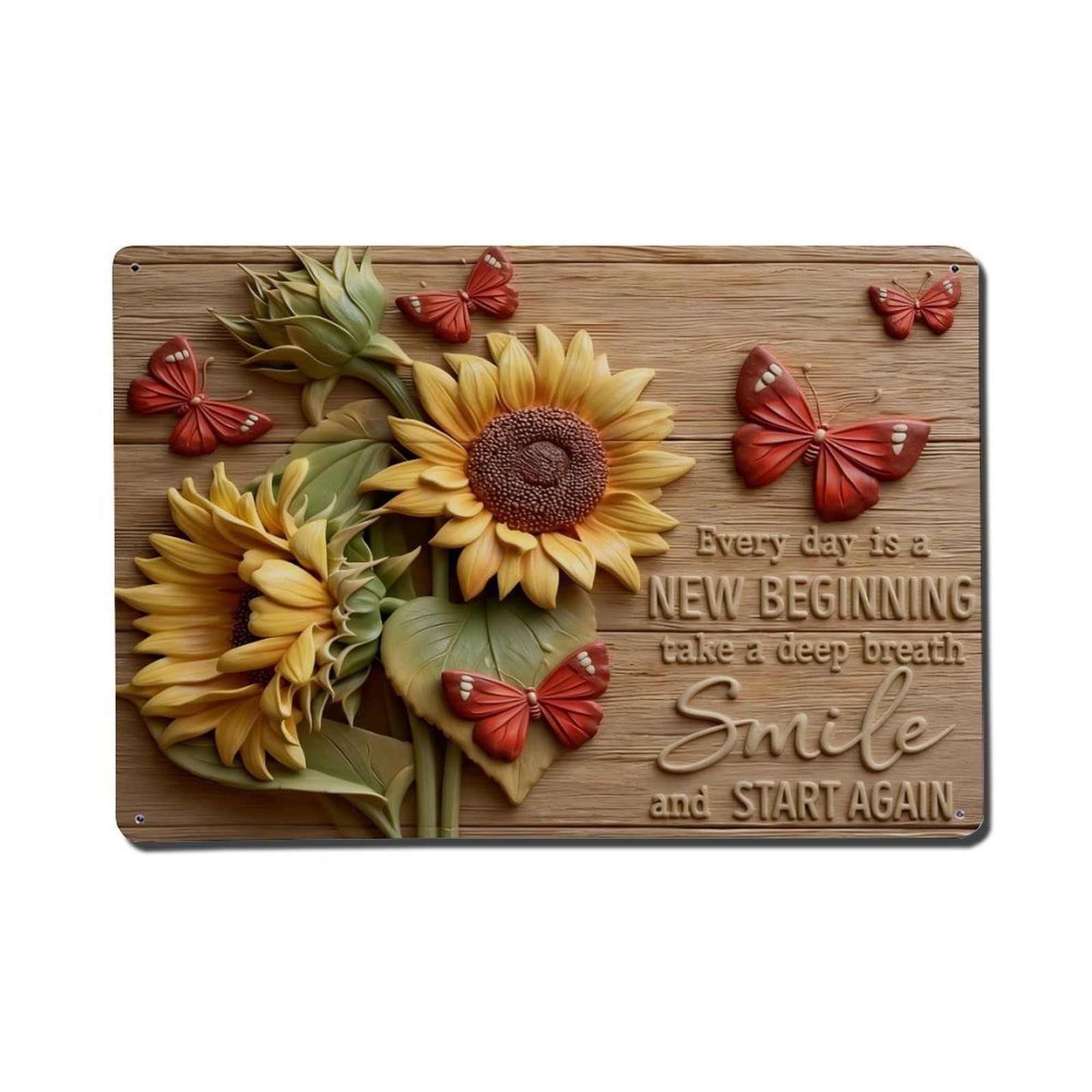 Iageret Vintage Sunflower Butterflies Wood Background Motif Metal Tin Sign Retro Wall Decor, Bar Garage Cafe Kitchen Home Wall Art Poster Decoration 8X12inches