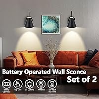 Vista 4 de Aplique de pared industrial de madera sintética negra, funciona con pilas, fácil de instalar, sin cables, bombilla LED regulable con control remoto