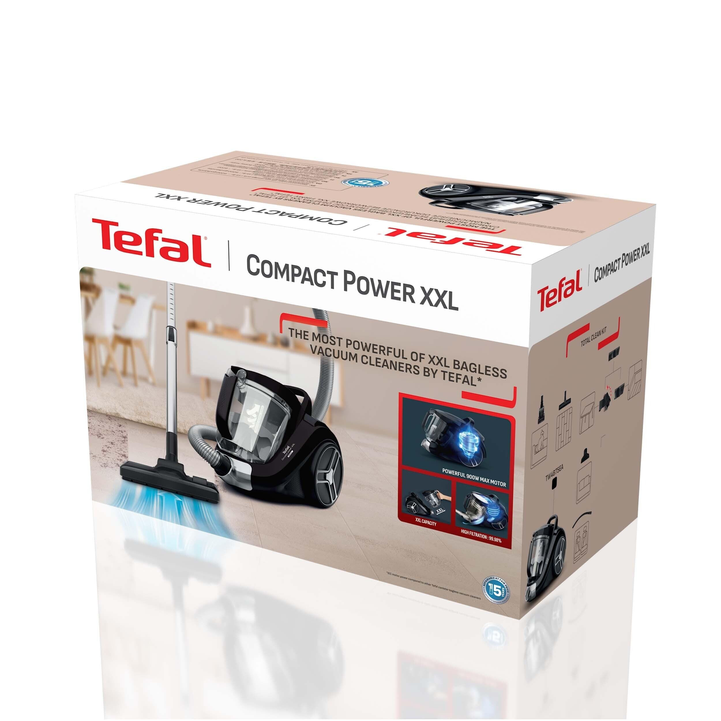 Tefal Compact Power XXL - Aspirador ciclónico de animal para coche, sin bolsa, color negro, recipiente de 2,5 L, alcance de 8,8 m