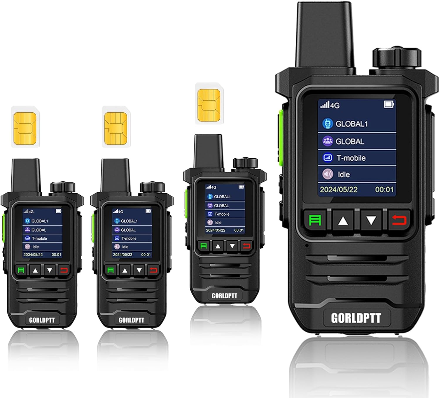 4-Pack Global Radios Walkie Talkies Unlimited Range Nationwide Source Factory R&D, Global 4G PTT Two Way Radio 5000 Miles Long Distance, 168-hour Battery Life Rechargeable Radios