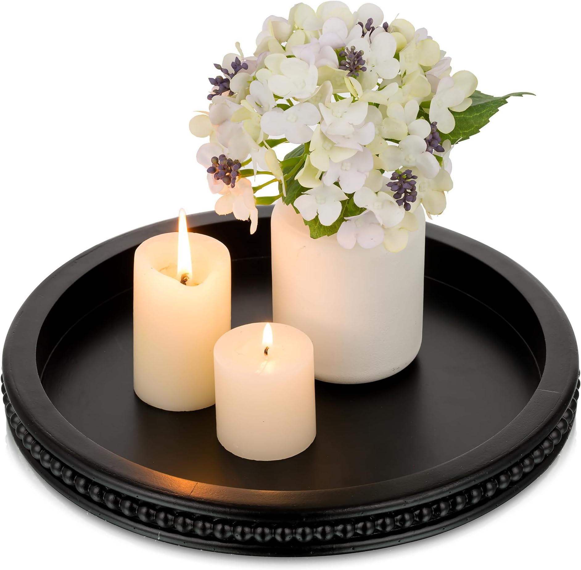 Hanobe Black Decorative Tray for Coffee Table, Round, Beaded Edge
