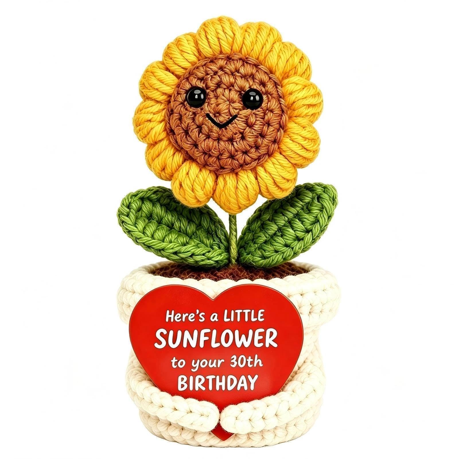 30th Birthday Gifts for Women Man,Mom, Sister, Best Friend,Bestie, Coworker ,Cute Handmade Crochet Sunflower Pot w Heart Card, Cute 30th Birthda Gift Ideas for Her, Him, Unique Birthday Present — image 1